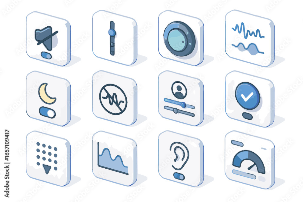 Poster settings mode isometric ambient vector icon toggle audio app sound slider dashboard