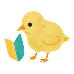 ひよこと初心者マーク　水彩風手描きイラスト