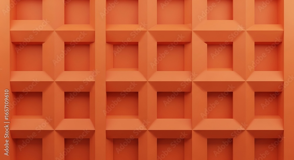 Aufkleber orange geometric pattern with repeating square shapes and a textured, dimensional surface creating a