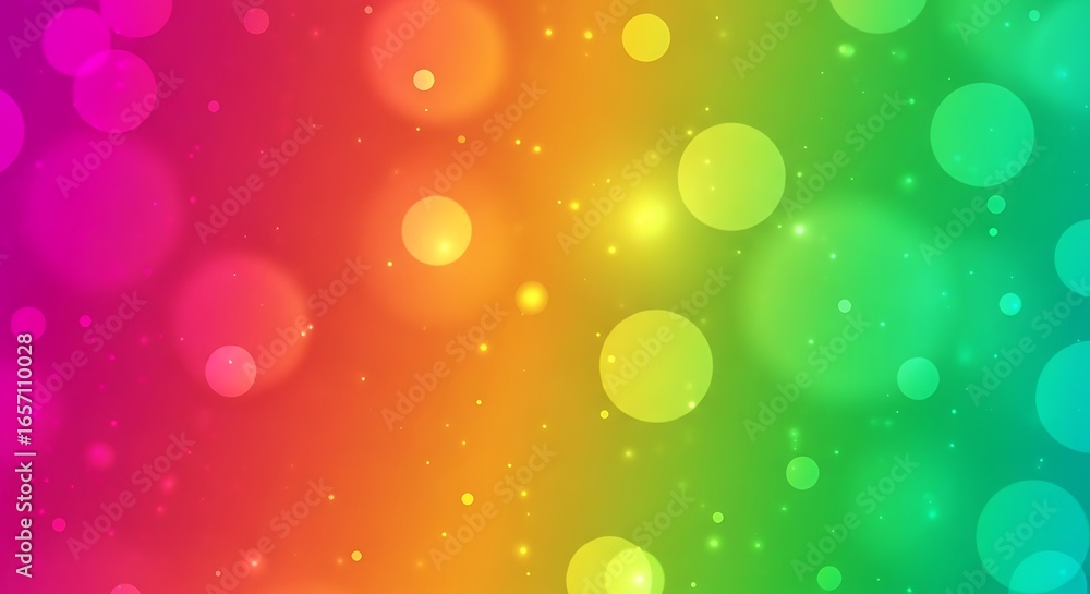 Poster vibrant rainbow bokeh background with sparkling lights and soft circles, perfect for festive and cel