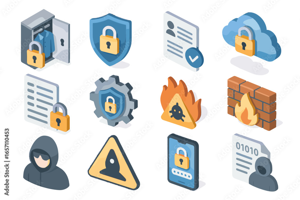 Poster breach user login alert collection protection privacy vector secure icons data icon
