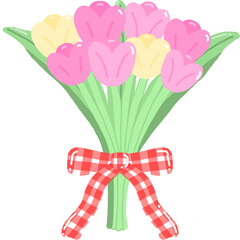 Tulip Bouquet with Red Plaid Bow