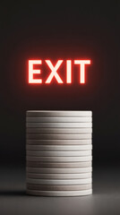 Symbolic concept of choices with ajar door and exit sign illuminated in red