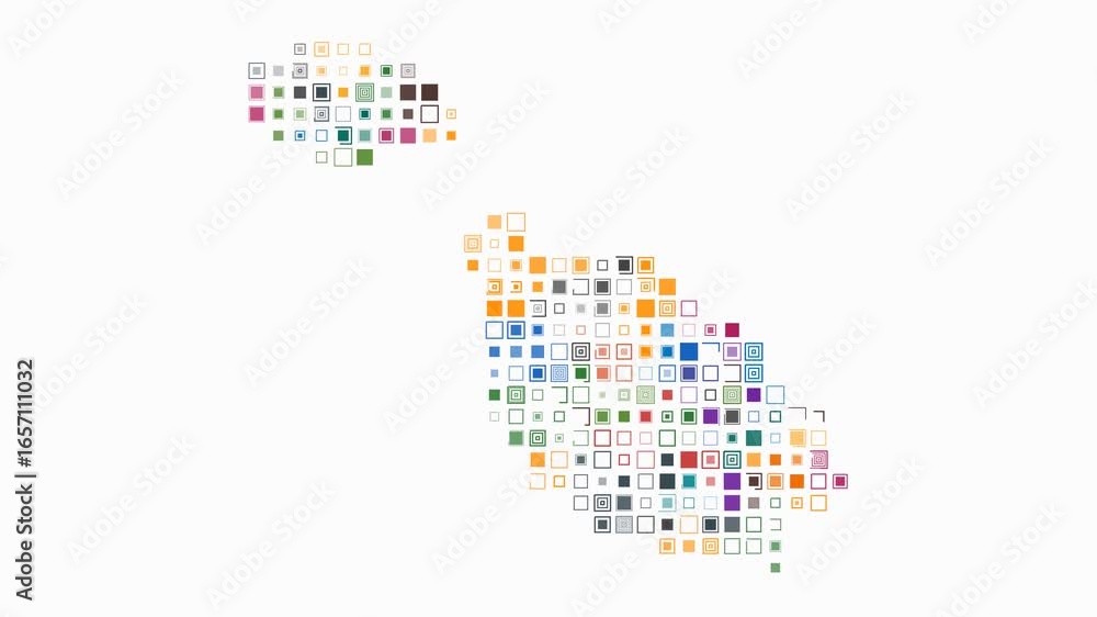 Poster malta map animation. shape of the country with pulsating colored dots. large size square blocks. dig