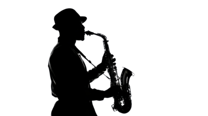 saxophone player silhouette on white background