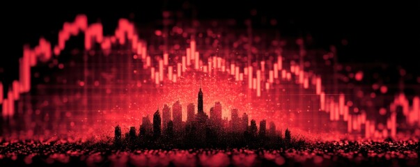 Vibrant city skyline silhouette with dramatic fiery and orange background