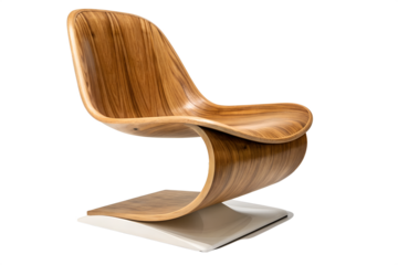 Elegant modern wooden lounge chair with a sleek, curved design and a sturdy base, perfect for contemporary living spaces.