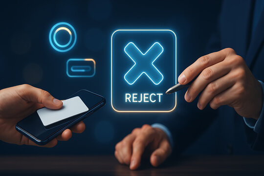 Holographic reject icon on digital interface &mdash; &Iacute;cone hologr&aacute;fico de rejei&ccedil;&atilde;o em interface digital