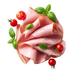 top view of neatly folded pink ham slices
