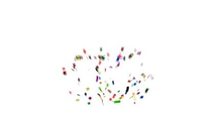 Fototapeta premium Colorful confetti pieces falling on transparent background. Festive celebration decoration for parties, events, holidays, birthdays, and New Year’s design.