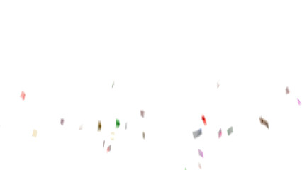 Colorful confetti pieces falling on transparent background. Festive celebration decoration for parties, events, holidays, birthdays, and New Year’s design.