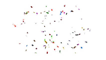 Colorful confetti pieces falling on transparent background. Festive celebration decoration for parties, events, holidays, birthdays, and New Year’s design.
