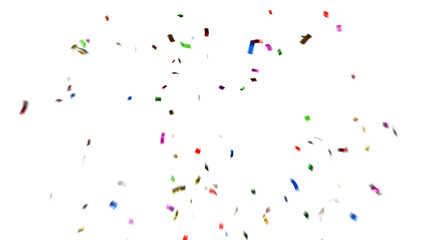 Colorful confetti pieces falling on transparent background. Festive celebration decoration for parties, events, holidays, birthdays, and New Year’s design.