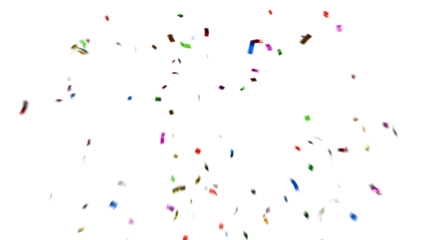 Colorful confetti pieces falling on transparent background. Festive celebration decoration for parties, events, holidays, birthdays, and New Year’s design.