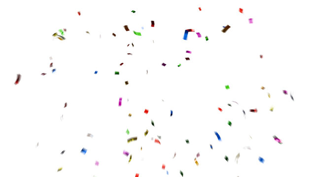 Colorful confetti pieces falling on transparent background. Festive celebration decoration for parties, events, holidays, birthdays, and New Year’s design.