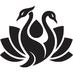 Two swans with lotus flower isolated on white background, symbolizing harmony, balance, and spiritual growth in a modern design © SurrealSee