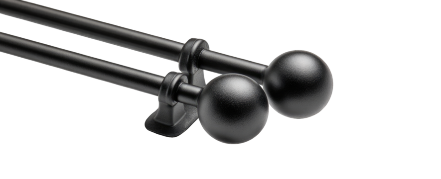 Double curtain rod with black finials