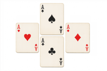 Four Aces playing cards on transparent background showing gambling and betting