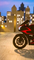 Fototapeta premium Silhouette motorcycle in city scene