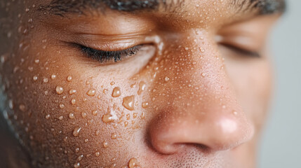 Refreshing cooldown with water droplets on forehead
