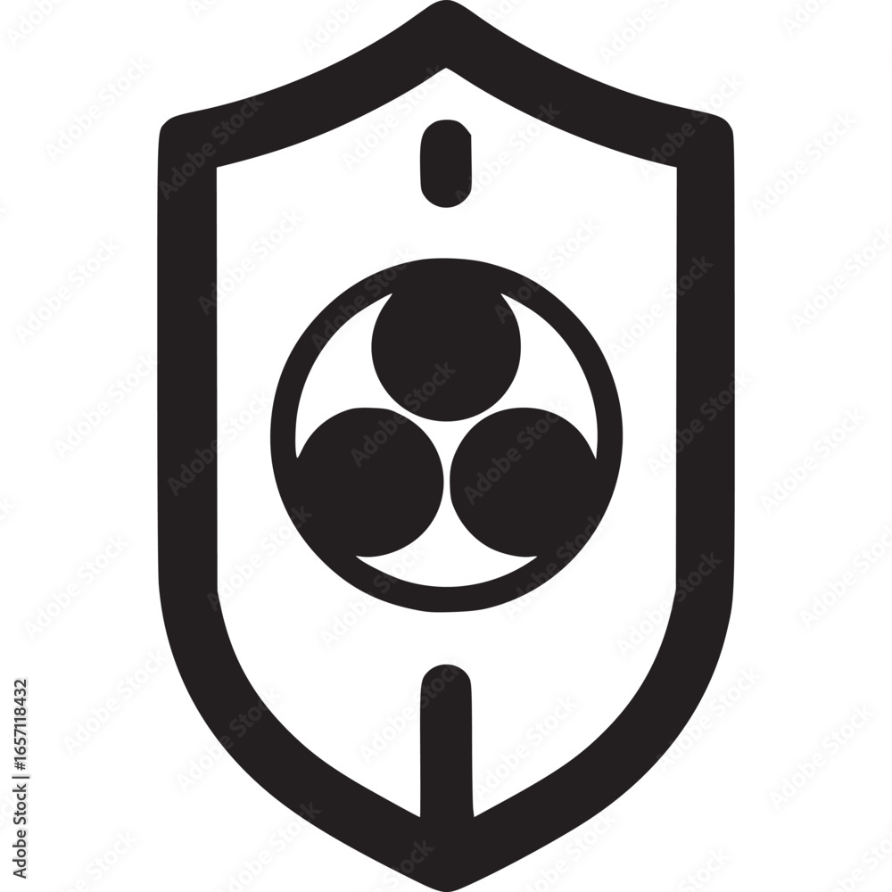 Poster A shield with a circle pattern isolated on white background, representing security and protection, a modern and minimalist design for various applications