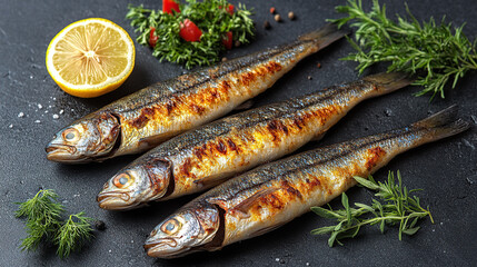 Grilled fish with herbs and lemon