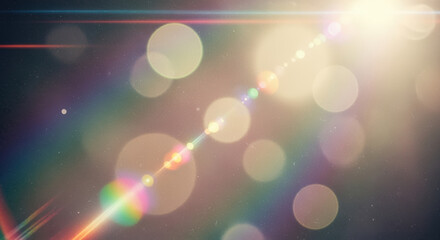 Rainbow light leak overlay with vintage blur bokeh and retro grain photo effect