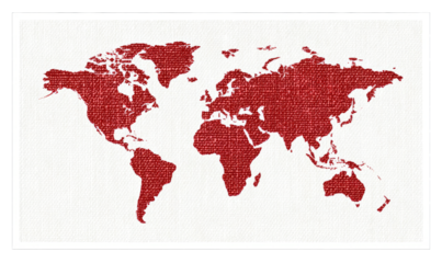 World map, red, textured,  white background
