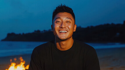 Modern beach bonfire evening with joyful moments by the shore