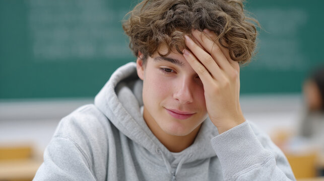 Student realizing mistake after asking question in classroom setting - Powered by Adobe