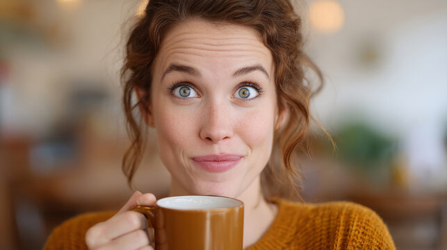 Woman enjoying cozy moment with coffee mug in relaxed setting