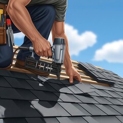 construction worker on the roof of a house