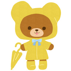 黄色いレインコートを着たクマのイラスト