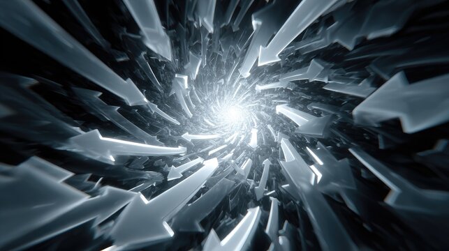 Abstract tunnel of many arrows spiraling inwards