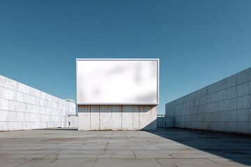 Large blank billboard displaying on concrete building with blue sky background