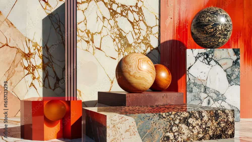 Aufkleber exploring abstract designs with textured rocks and circular shapes in modern art composition featuri