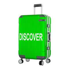 Discover travel concept with suitcase. 3D rendering