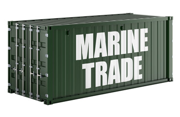 Marine Trade, shipping container with text, 3D rendering