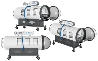 Hyperbaric oxygen chamber, multiple views. 3D rendering