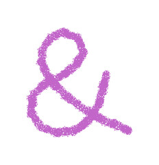 Hand drawn ampersand symbol in crayon sketch style with artistic font and bold lettering. This purple icon adds punctuation character as a creative element for modern typographic projects.