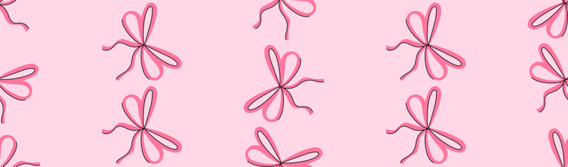 Vector seamless pattern with pink bows and ribbons . Cute girly background, concept of valentine decoration, concept of feminine vintage print