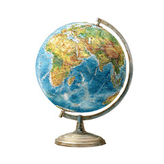 educational watercolor illustration of a globe
