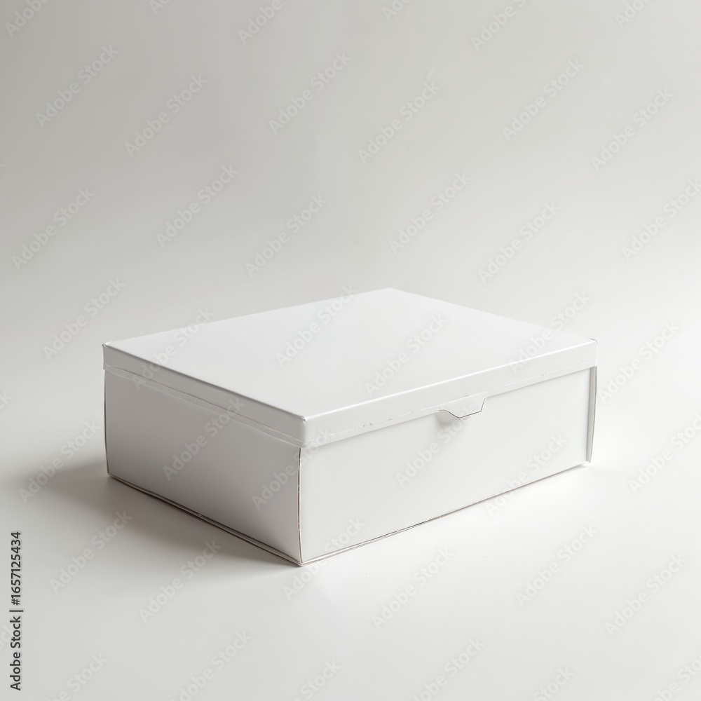 Poster plain white cardboard box with lid, presented on clean white background. simple rectangular containe