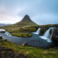 Icelandic mountain with waterfalls