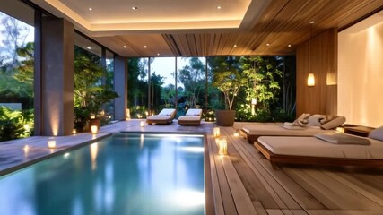 Luxurious Spa Oasis: Tranquil Pool, Relaxation, and Serene Ambiance.