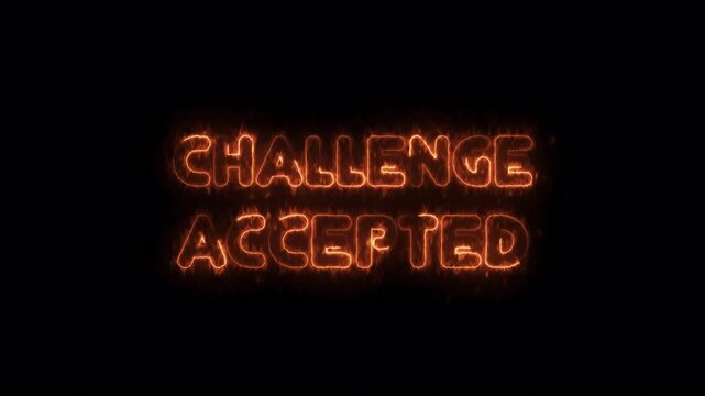 glowing challenge accepted neon text animation with burning fire effect for motivational videos, event promos, and dynamic overlays