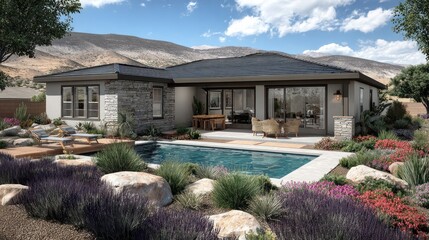 Fototapeta premium House with Pool and Landscape Design