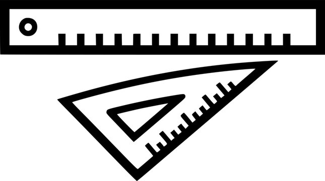 Black and white image featuring a ruler and a set square for drafting