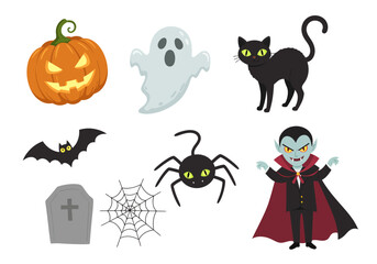 Obraz premium Halloween characters set, Cute Halloween Set Illustration Clipart