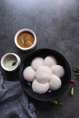 Idly sambar and coconut chutney - South Indian steamed breakfast